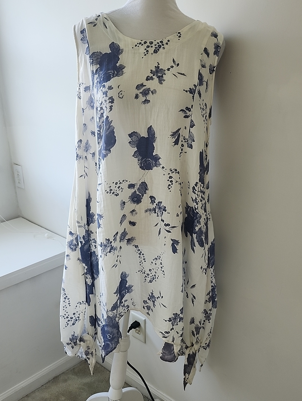 Paper Lace Slits Kerchief Hem Sleeveless Midi Dress Gauze Medium Bohemian Cotton